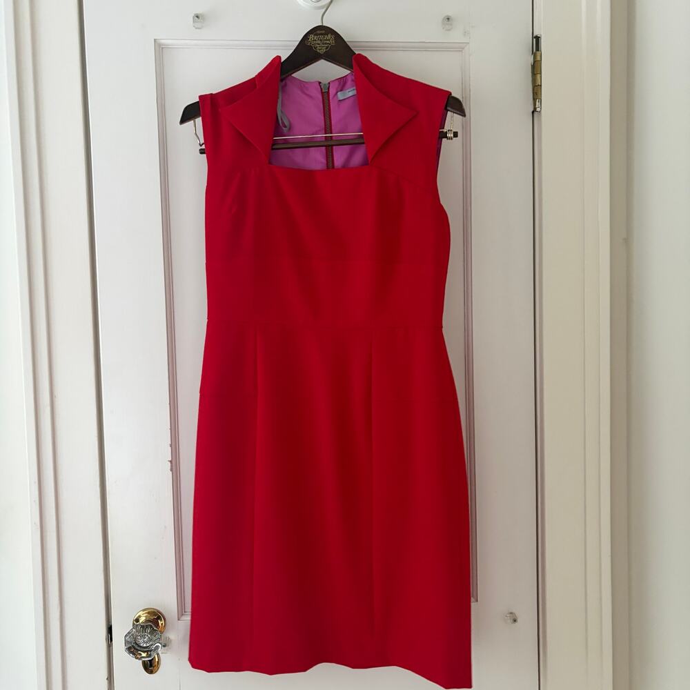 Andrew Marc Envelope Collar Sheath Red Dress Size 8 - Picture 2 of 8